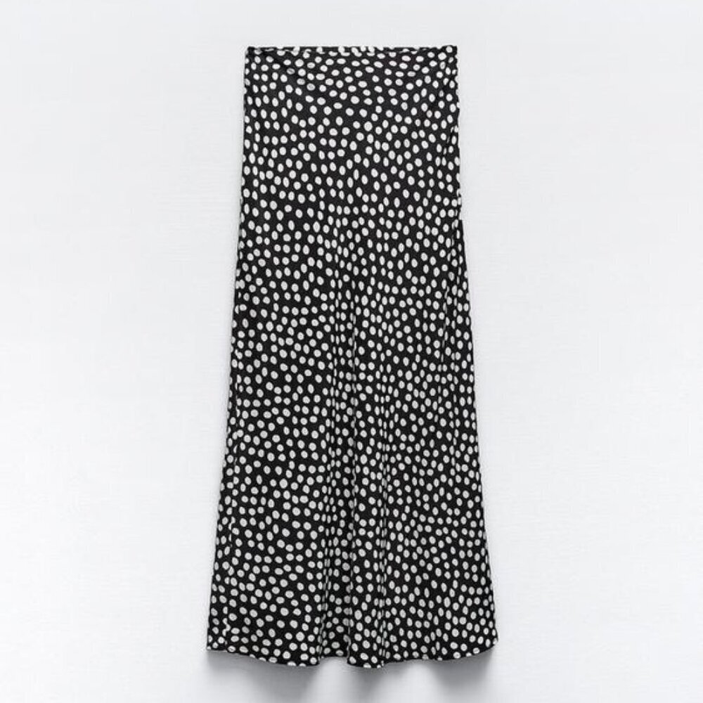 Zara Black and White Polka Dot Midi Skirt
